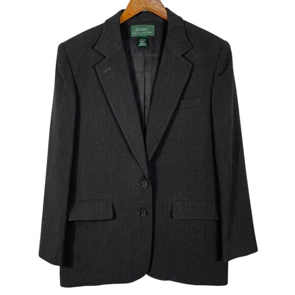 Vintage Lauren Ralph Lauren 100% Wool Blazer Charcoal Gray Tailored Women's L - Picture 2 of 12